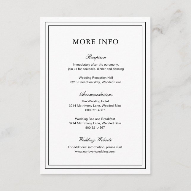 Carte D'accompagnement Mariage classique noir et blanc élégant (Devant)