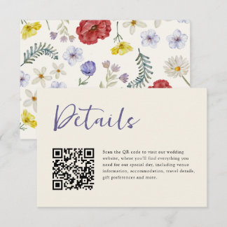 Carte D'accompagnement Mariage Code QR Fleur Sauvage Pastel Aquarelle