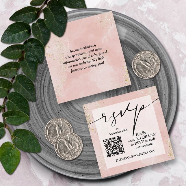 Carte D'accompagnement Mariage Code QR Rose Poussiéreux (Dusty pink QR code wedding small RSVP cards 2.5" x 2.5")