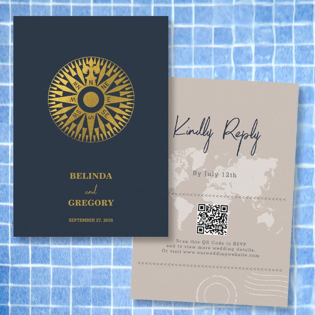 Carte D'accompagnement Mariage Compass de passeport de mariage de destina (Destination Wedding Passport Compass Wedding Enclosure Card)