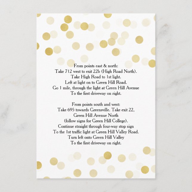 Carte D'accompagnement Mariage Conduite Directions Gold Foil Parties scin (Devant)
