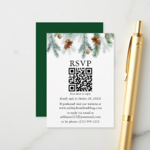 Carte D'accompagnement Mariage cônes de pin aquarelle QR RSVP