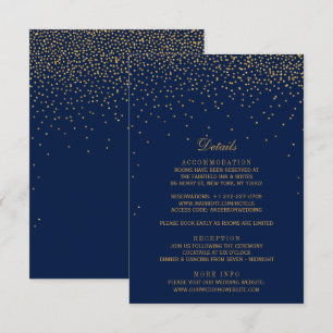 Carte D'accompagnement Mariage Confetti en or bleu marine et glam