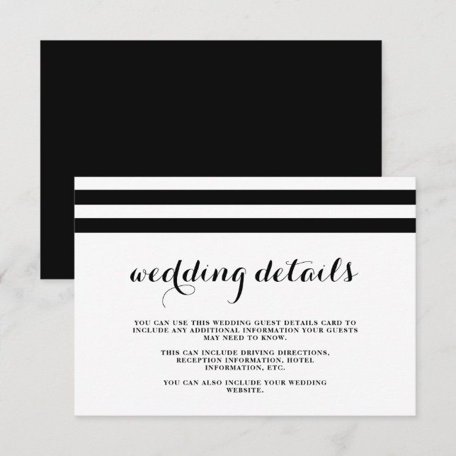 Carte D'accompagnement Mariage côtier noir et blanc Détails de l'invité (Devant / Derrière)