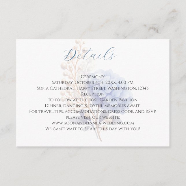 Carte D'accompagnement Mariage couleur bleu d'aquarelle romantique Pearl  (Devant)