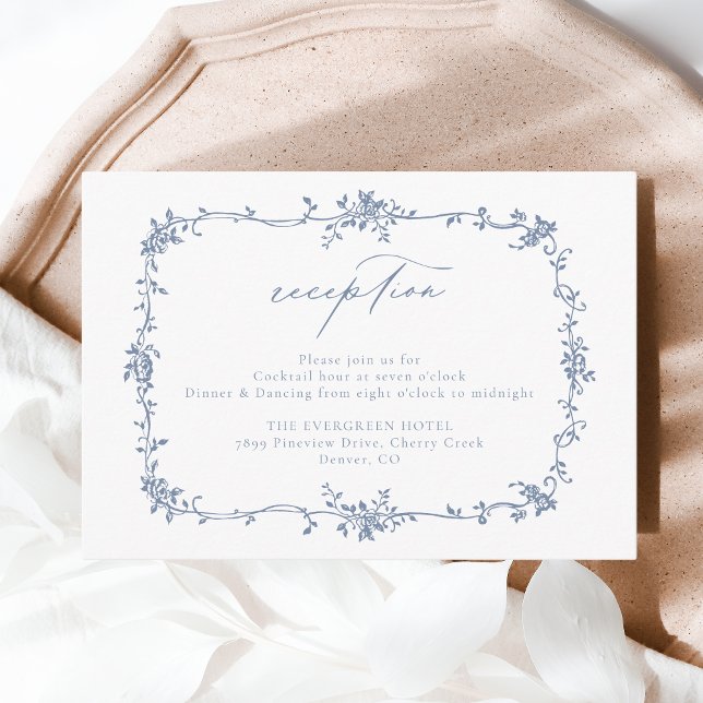 Carte D'accompagnement Mariage d'accueil victorien Floral Dusty Blue (Créateur téléchargé)