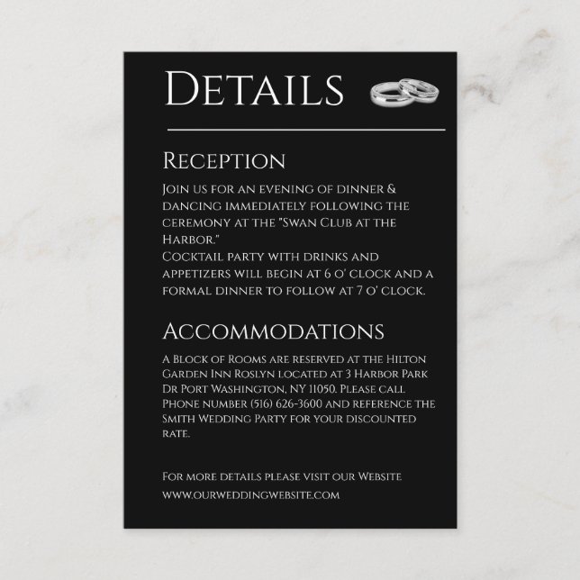 Carte D'accompagnement Mariage d'affaires noir et blanc - (Devant)