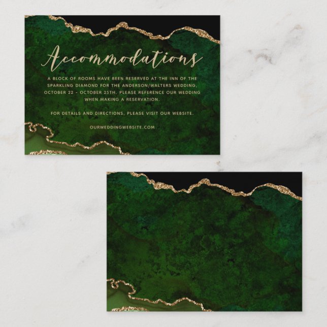 Carte D'accompagnement Mariage d'agate de Parties scintillant d'or vert (Devant / Derrière)