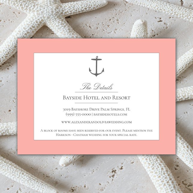 Carte D'accompagnement Mariage d'Ancres nautiques simple | Corail (Coral Simple Nautical Anchor Wedding Enclosure Card)