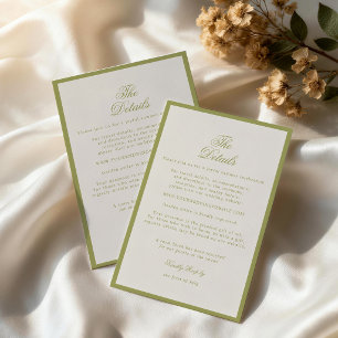 Carte D'accompagnement Mariage dans le Jardin Enclosure Calligraphie Vert