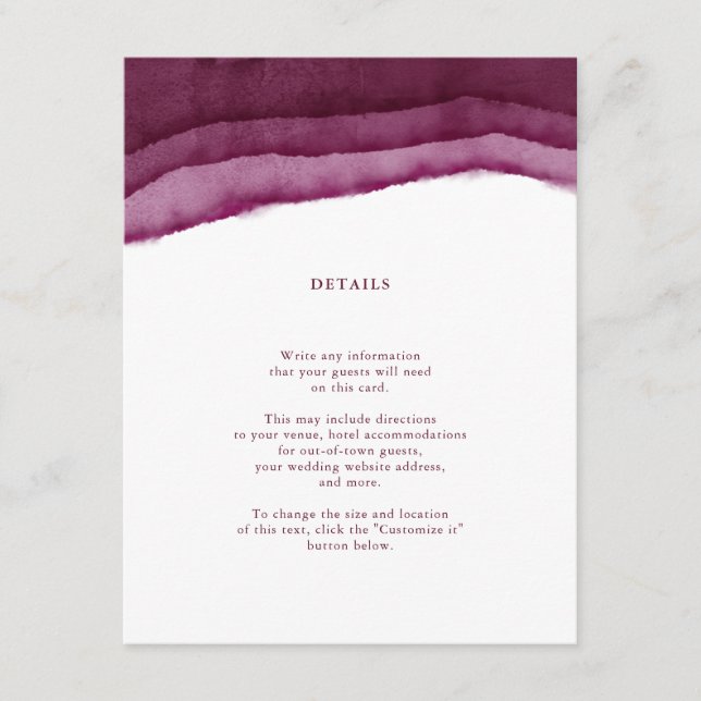 Carte D'accompagnement Mariage d'aquarelle Bourgogne Insertion / Directio (Devant)