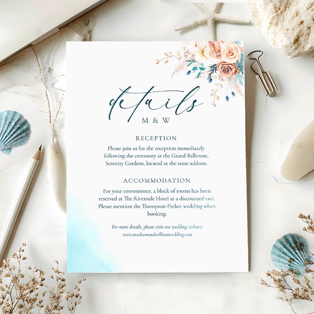 Carte D'accompagnement Mariage d'aquarelle de plage (Créateur téléchargé)