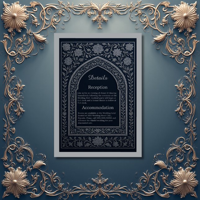 Carte D'accompagnement mariage d'arc arabe en argent de marine (Créateur téléchargé)