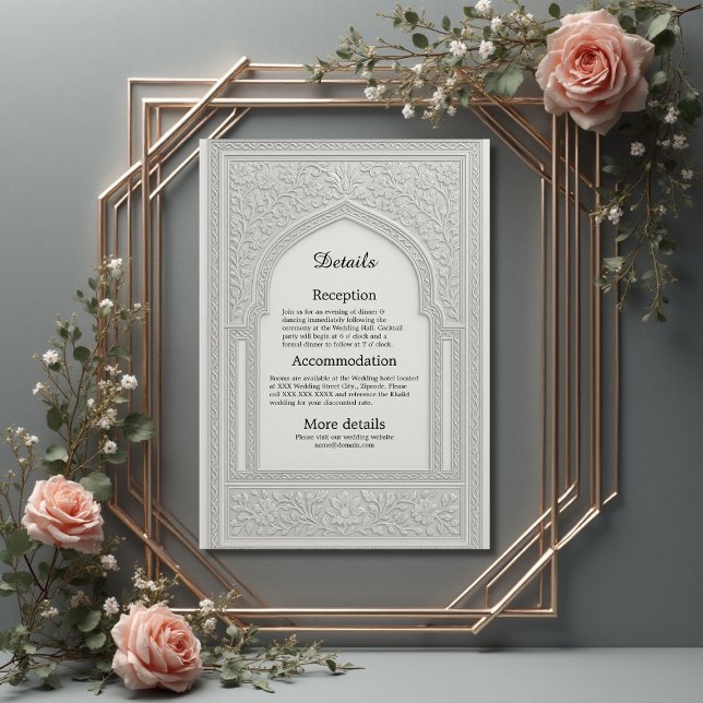 Carte D'accompagnement mariage d'arche florale en argent arabe (Créateur téléchargé)