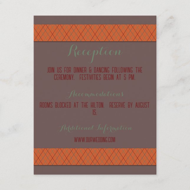 Carte D'accompagnement Mariage d'automne orange et marron (Devant)