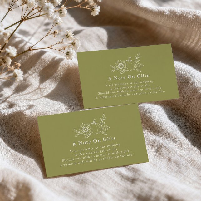 Carte D'accompagnement Mariage d'automne vert olive Une note sur les cade (Créateur téléchargé)