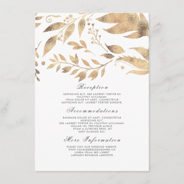 Carte D'accompagnement Mariage de automne blanc et or Information Invité (Devant)