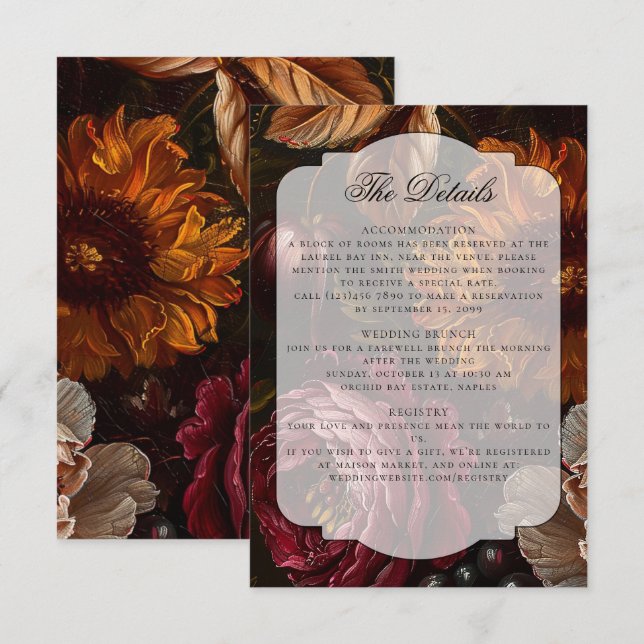 Carte D'accompagnement Mariage de automne de fleurs baroques Moody foncé (Devant / Derrière)