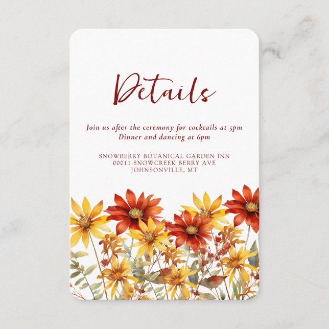 Carte D'accompagnement Mariage de automne Floral de rouille orange brûlée (Devant)