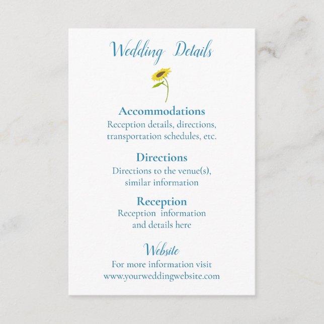 Carte D'accompagnement Mariage de beauté de tournesol rustique (Devant)