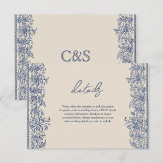 Carte D'accompagnement Mariage de bordure floral bleu