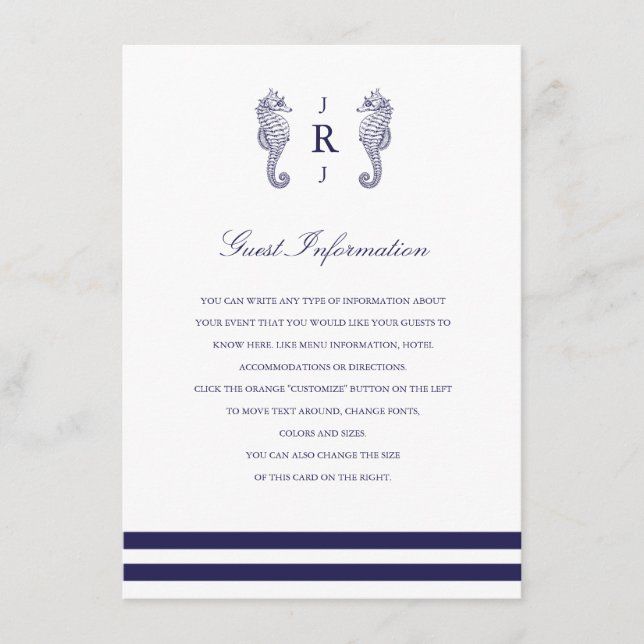 Carte D'accompagnement Mariage de cheval de mer de la marine nautique (Devant)