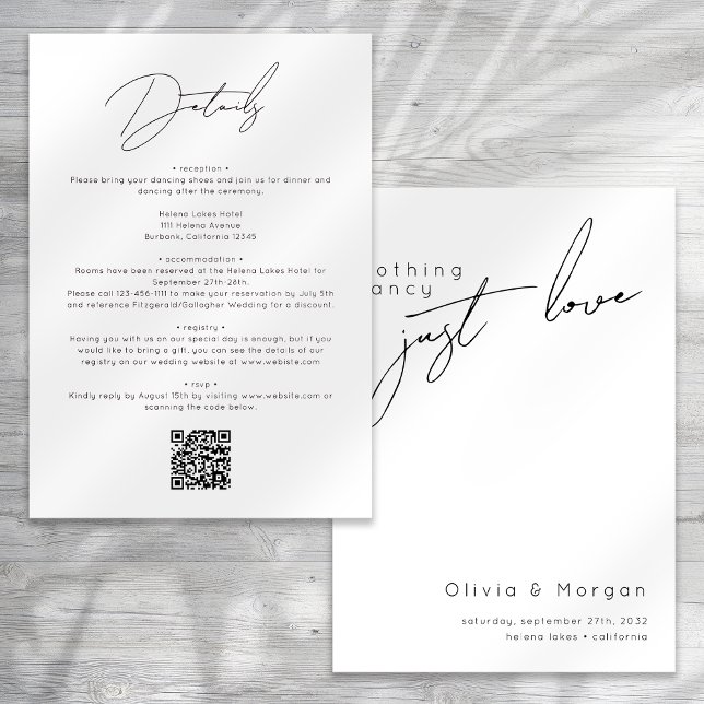 Carte D'accompagnement Mariage de code QR de script noir et blanc moderne (Créateur téléchargé)
