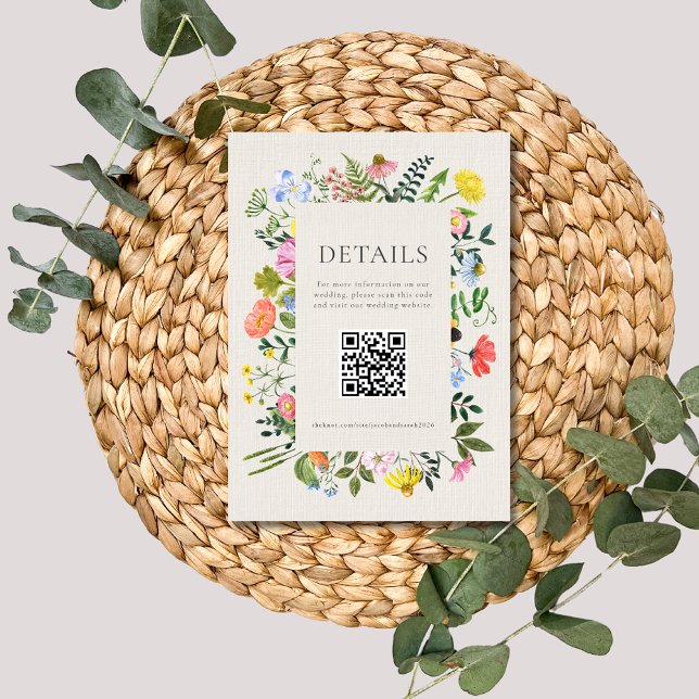 Carte D'accompagnement Mariage de code QR du Fleur sauvage de fleurs du j (Garden's Bloom Wildflower QR Code Wedding Enclosure Card)