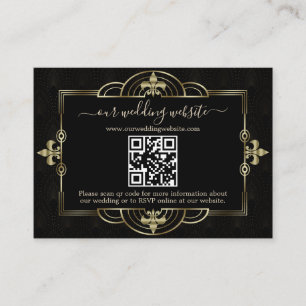 Carte D'accompagnement Mariage de code QR Gold Black Art Deco