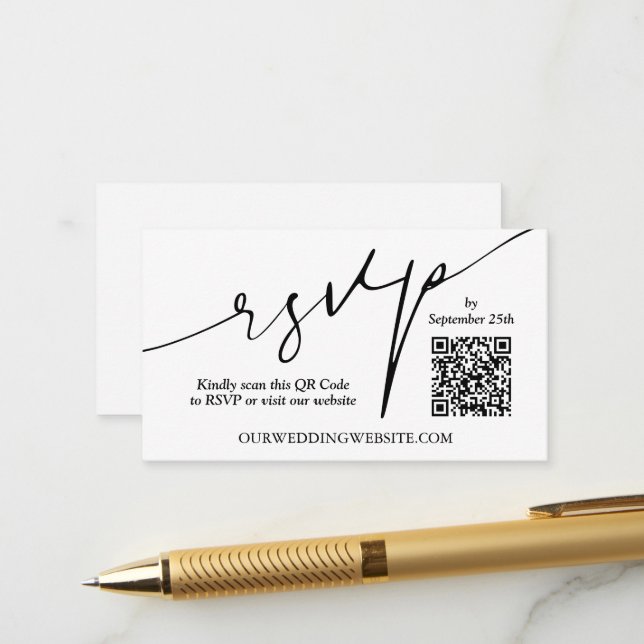 Carte D'accompagnement Mariage de code QR moderne (Devant/Arrière en situation)