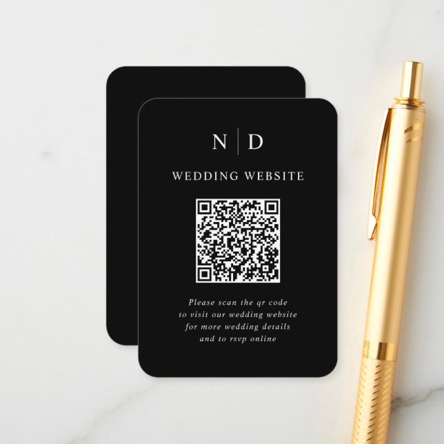 Carte D'accompagnement Mariage de code QR noir et blanc (Devant/Arrière en situation)
