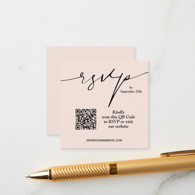 Carte D'accompagnement Mariage de code QR rose pâle et simple (Devant/Arrière en situation)