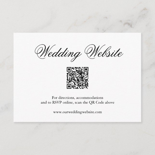 Carte D'accompagnement Mariage de code QR traditionnel noir et blanc (Devant)