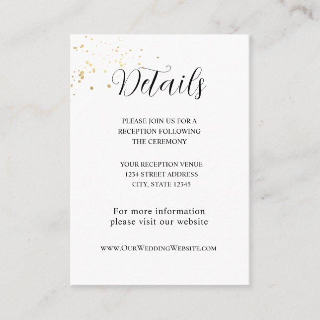 Carte D'accompagnement Mariage de conception minimal Gold Splashes (Devant)