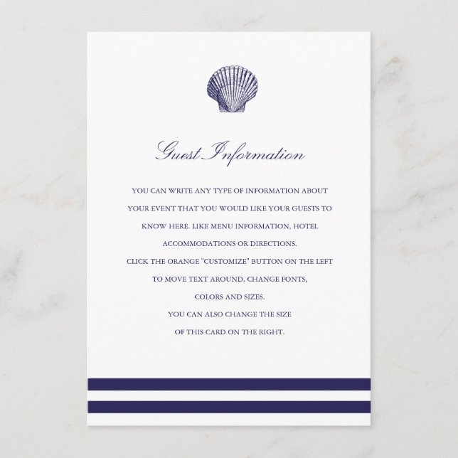 Carte D'accompagnement Mariage de coquillages de marine nautique (Devant)