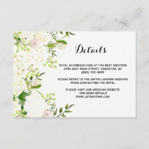 Carte D'accompagnement Mariage de fleurs blanches Retours, directions ins