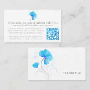 Carte D'accompagnement Mariage de fleurs d'aquarelle bleue QR information