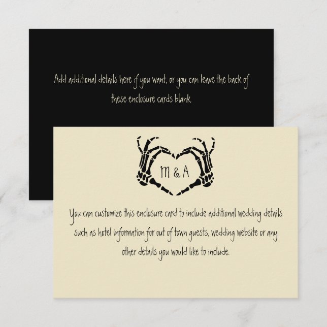 Carte D'accompagnement Mariage de forme cardiaque des mains de squelette (Devant / Derrière)