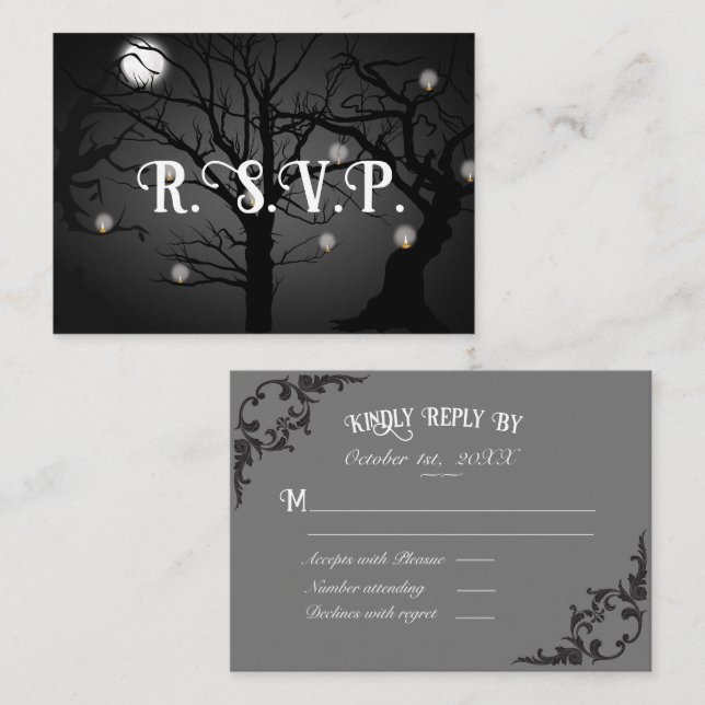 Carte D'accompagnement Mariage de goth noir RSVP (Devant / Derrière)