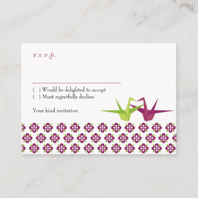 Carte D'accompagnement Mariage de grue papier Origami (Devant)