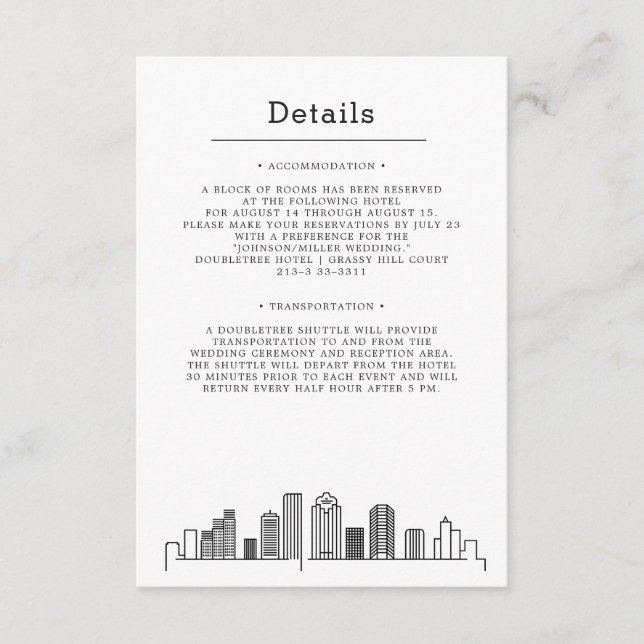Carte D'accompagnement Mariage de Houston | Détails de l'invité (Devant)