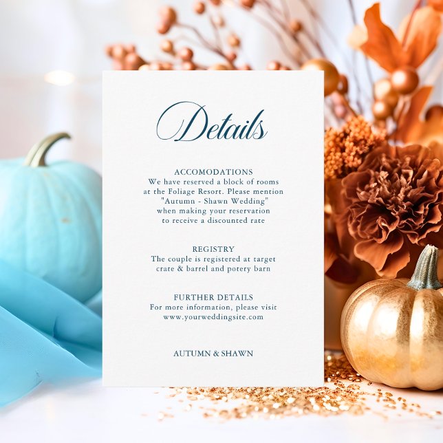Carte D'accompagnement Mariage de la chute bleue en amour | Détails (Blue Fall in Love Wedding  Details Enclosure Card)