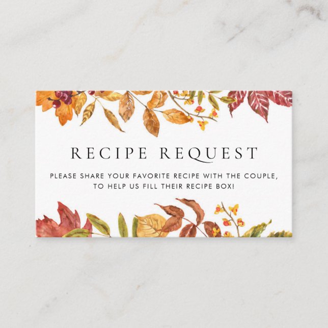 Carte D'accompagnement Mariage de la demande de recette pour les feuilles (Devant)