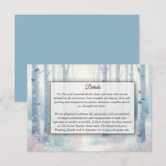 Carte D'accompagnement Mariage de la forêt de bouleau bleu givré (Devant / Derrière)