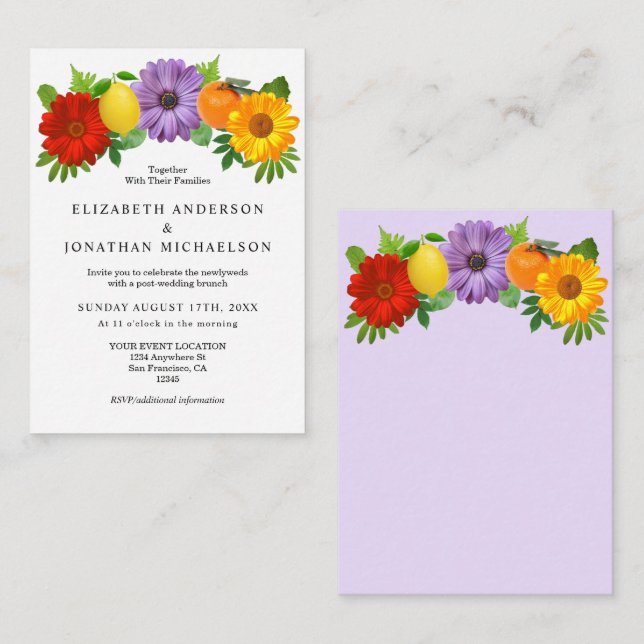 Carte D'accompagnement Mariage de la poste de jardin Floral Citrus (Devant / Derrière)