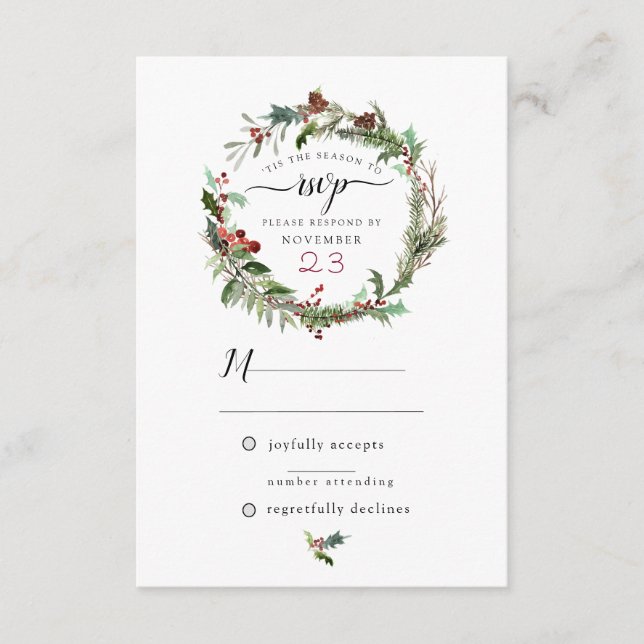 Carte D'accompagnement Mariage de la saison de Noël RSVP 2 (Devant)