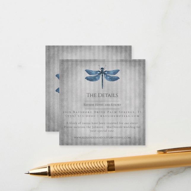 Carte D'accompagnement Mariage de libellules à bijoux bleu (Devant/Arrière en situation)