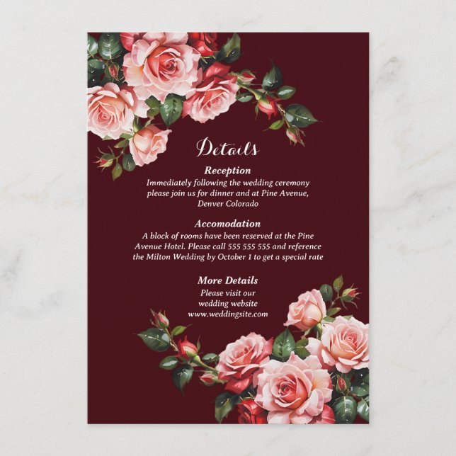 Carte D'accompagnement Mariage de marron rose et rouge rose foncé moody (Devant)