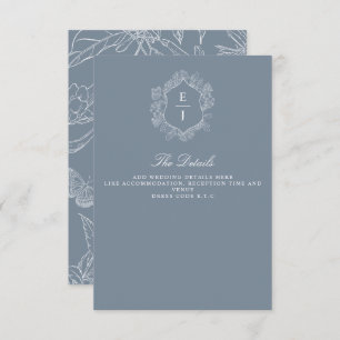 Carte D'accompagnement Mariage de monogramme de crête florale bleu-poussi