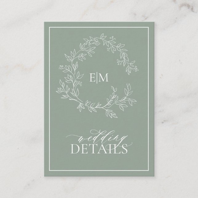 Carte D'accompagnement Mariage de monogramme de crête verte Sage (Devant)